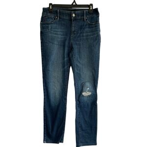 Chico’s Mid Rise Denim Blue Jean Stretch Waist Distressed Skinny Women Sz 0R=4R